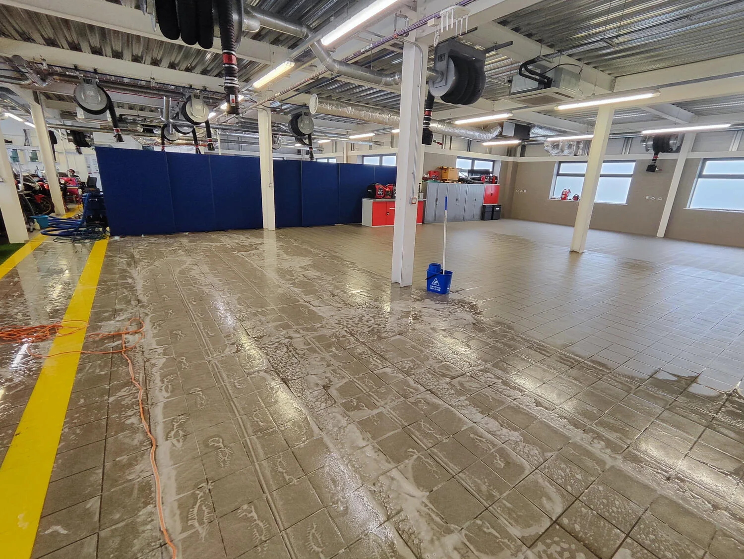 Workshop tile floor mid deep clean